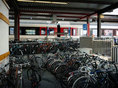 Covered Bike Racks Beside an SBB Train in Zürich