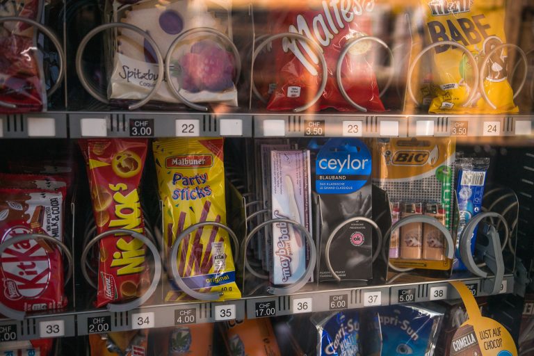 Zurich Vending Machine with Ceylor Condoms and Snacks 1 Zurich vending machine with Ceylor condoms, Malbuner snacks, KitKat, and Bic lighters