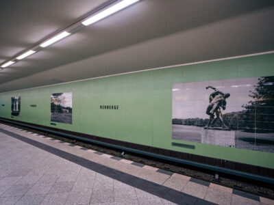 Rehberge U-Bahn Station, Berlin: Mint Green Tiles & Park Murals