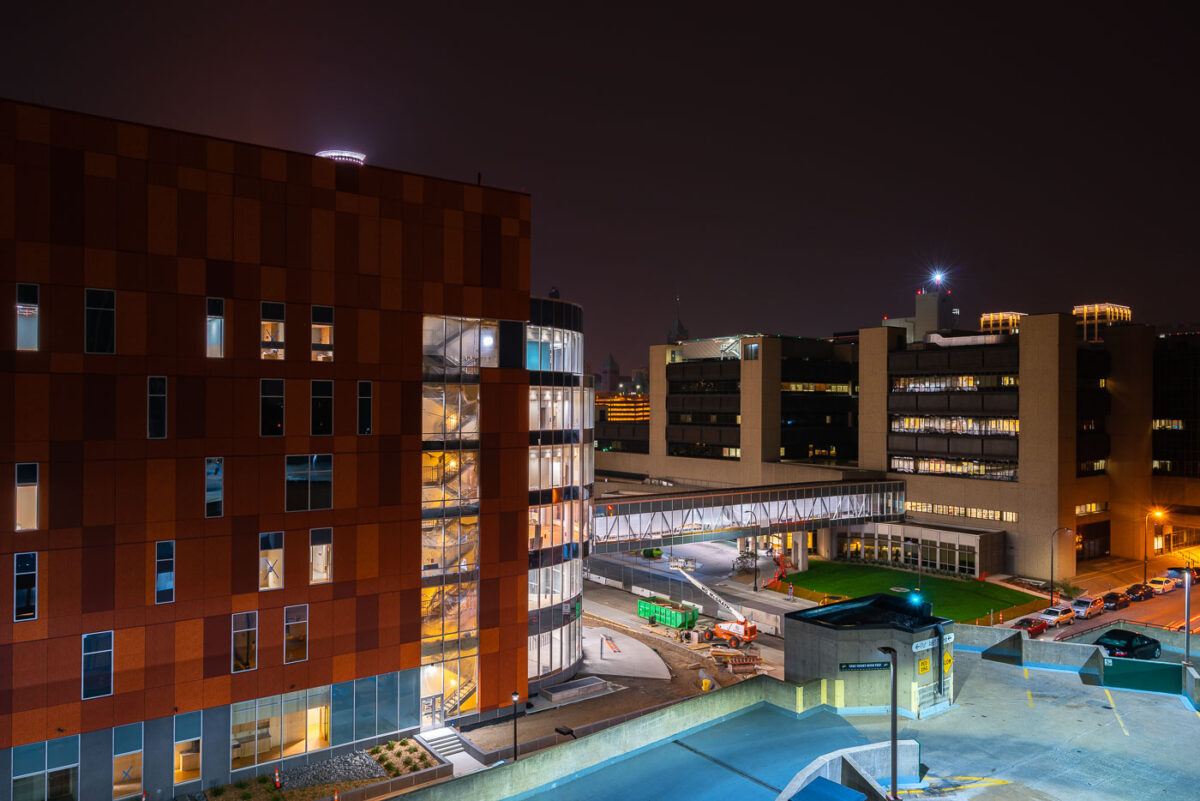 Hennepin Healthcare in Minneapolis at night