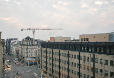Looking down Invalidenstraße street in Berlin Germany.