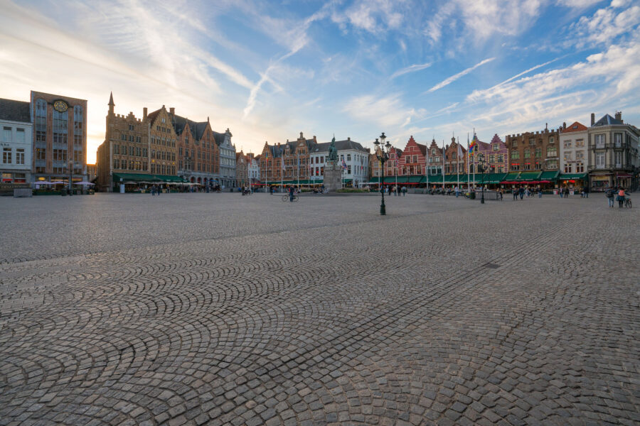 Bruges Markt Square Guild Houses Sunset