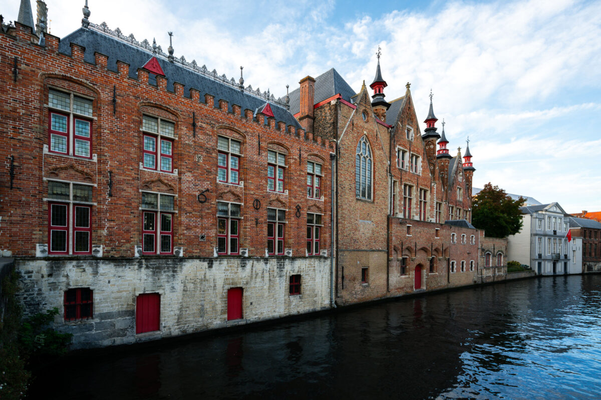 Gothic Buildings on Reie Canal, Bruges