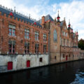 Old architecture on the river in Bruges, Belgium.