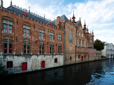 Gothic Buildings on Reie Canal, Bruges
