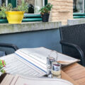 A table outside a restaurant in Bruges, Belgium.