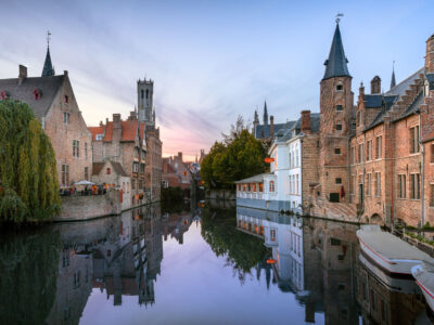 Rozenhoedkaai Canal and Belfry, Bruges at Dusk