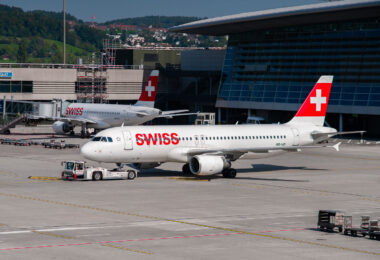 A Swiss International Air Lines plane at Zurich Airport in 2017.