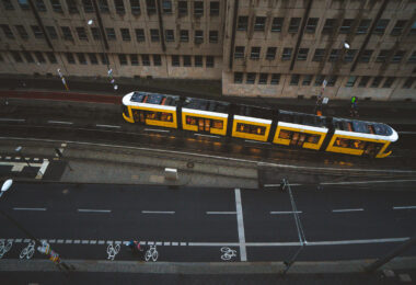 Train moves through Berlin