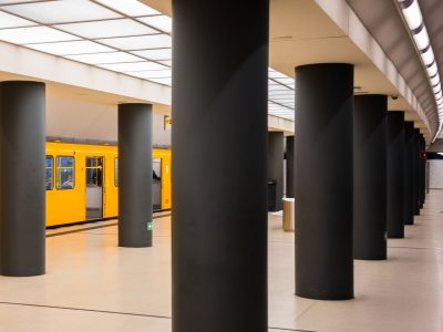 Yellow U-Bahn Train at Brandenburger Tor Station, Berlin