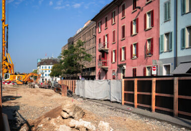 Street construction in Zurich, Switzerland near Zürich’s HB train station.