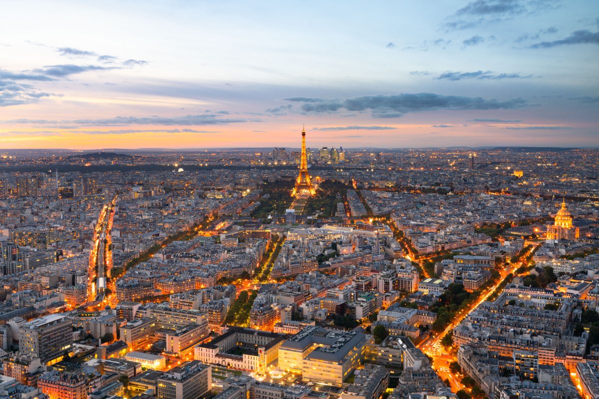 Aerial View of Paris Skyline at Dusk