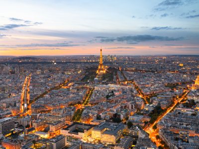 Aerial View of Paris Skyline at Dusk