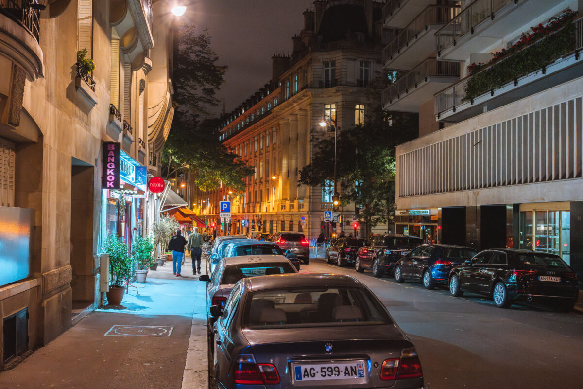 Bangkok Restaurant on Paris Street at Night