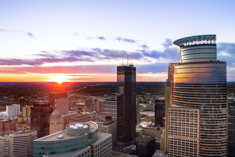 Capella Tower, IDS Center and Foshay Sunset 4 Beautiful sunset behind the IDS Center, Capella Tower and Foshay in Downtown Minneapolis.