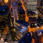Aerial photo of downtown Minneapolis. Showing the Foshay Tower and AT&T Tower.
