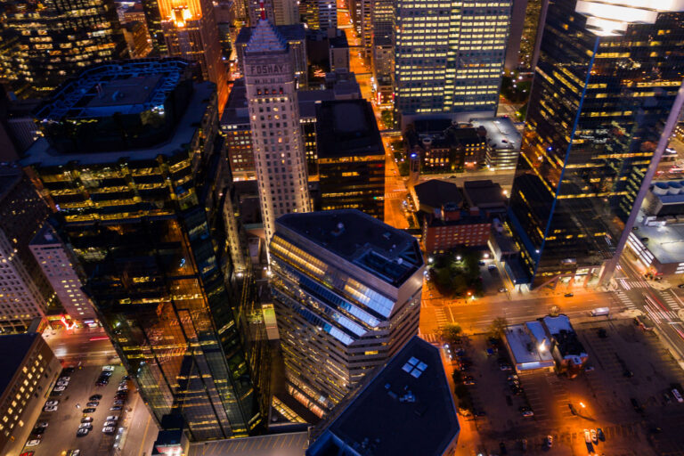 Downtown Minneapolis from the Sky in 2017 1 Aerial photo of downtown Minneapolis. Showing the Foshay Tower and AT&T Tower.