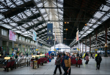 Inside the Gare de Lyon train station in Paris, France.