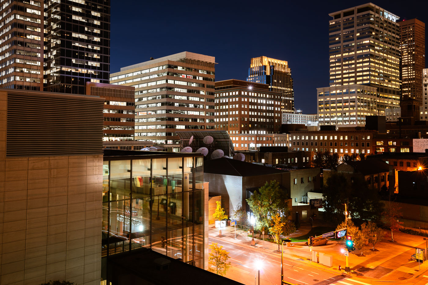 Marquette Ave in Downtown Minneapolis at night