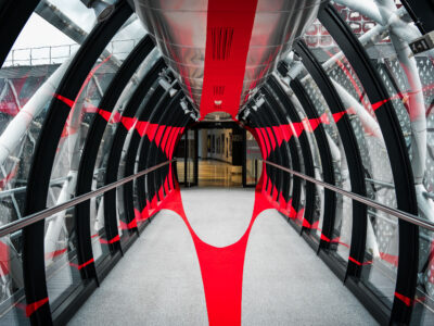 Paris Shopping Mall Skyway with Red Accents