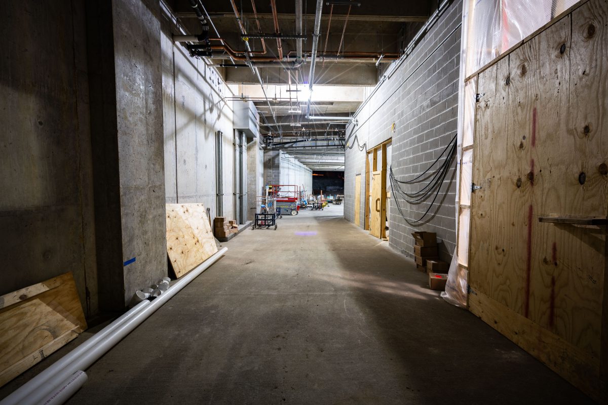 Interior hallway of Allianz Field stadium under construction in St. Paul, Minnesota.