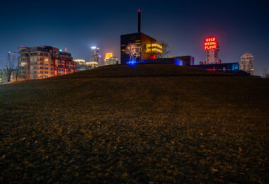 The Guthrie Theatre in Minneapolis as seen from Gold Medal Park.