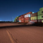 Stacked shipping containers in Minneapolis.