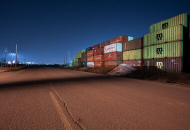Stacked shipping containers in Minneapolis.
