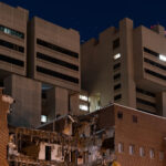Demolition of a building on the campus of the University of Minnesota, Minneapolis.