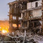Demolition of a building on the campus of the University of Minnesota, Minneapolis.