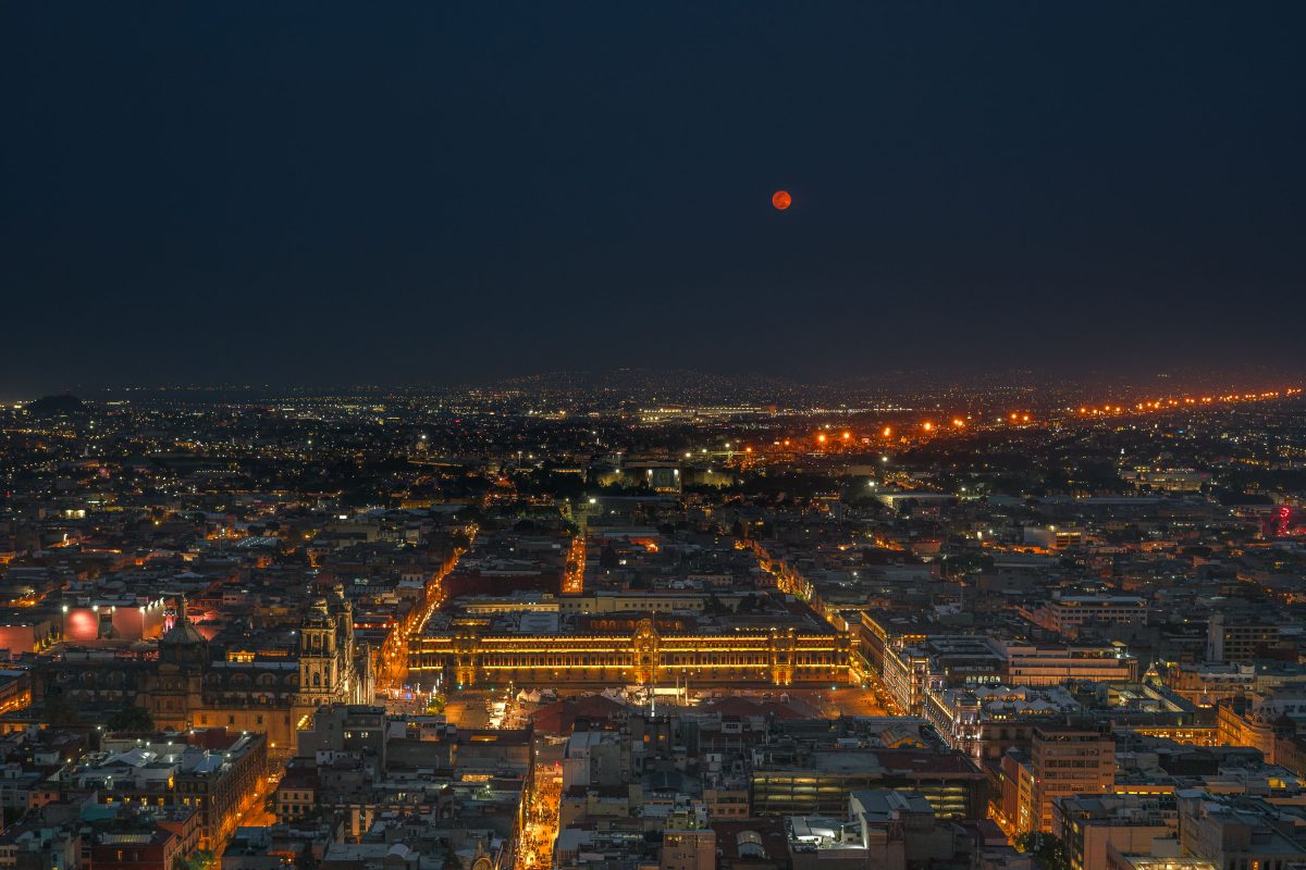Blood Moon Rising Above Plaza de la Constitución