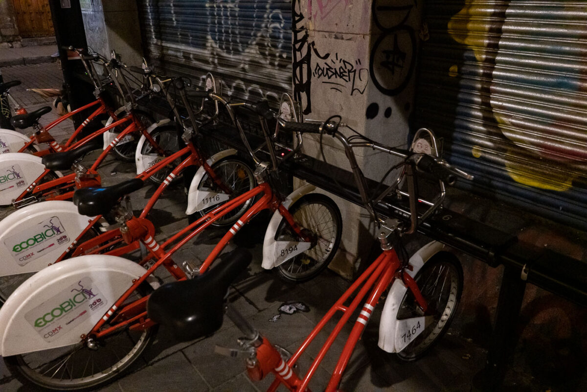 Ecobici bike share bikes in Mexico City.