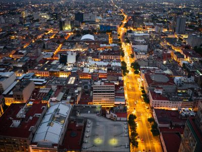 Aerial View of Eje Central Lázaro Cárdenas at Nightfall
