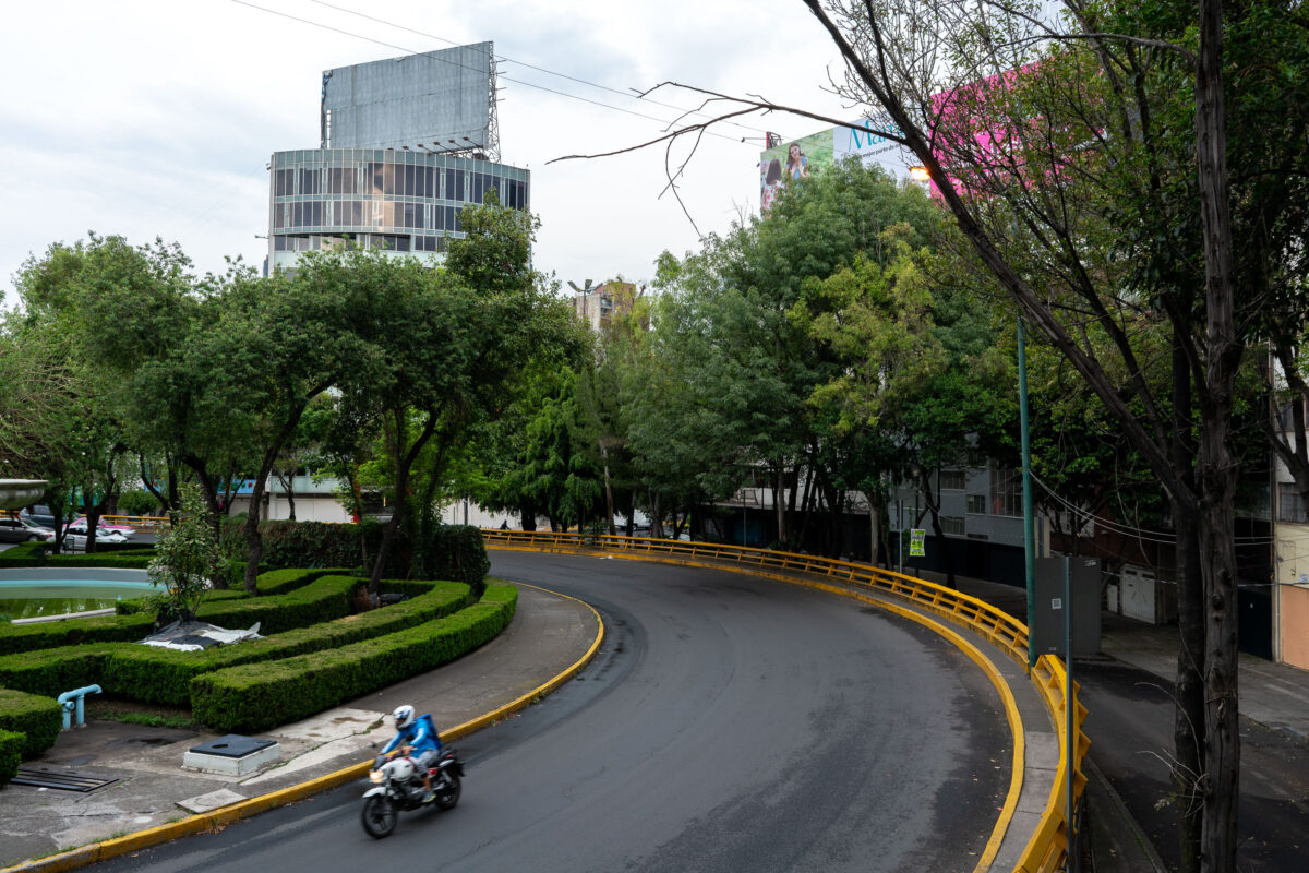 Motorcyclist at Fuente de los Buhos, Mexico City