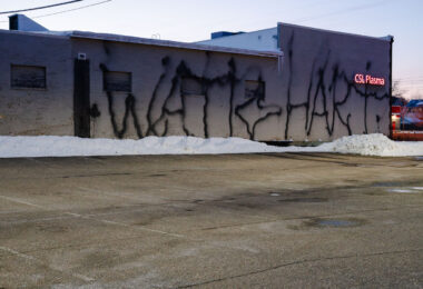 Graffiti on the side of CSL Plasma. 2018