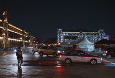 A taxi driver outside the Zócalo in Mexico City.