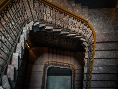 Spiral Stairwell with Wrought-Iron Railings, Mexico City Hotel