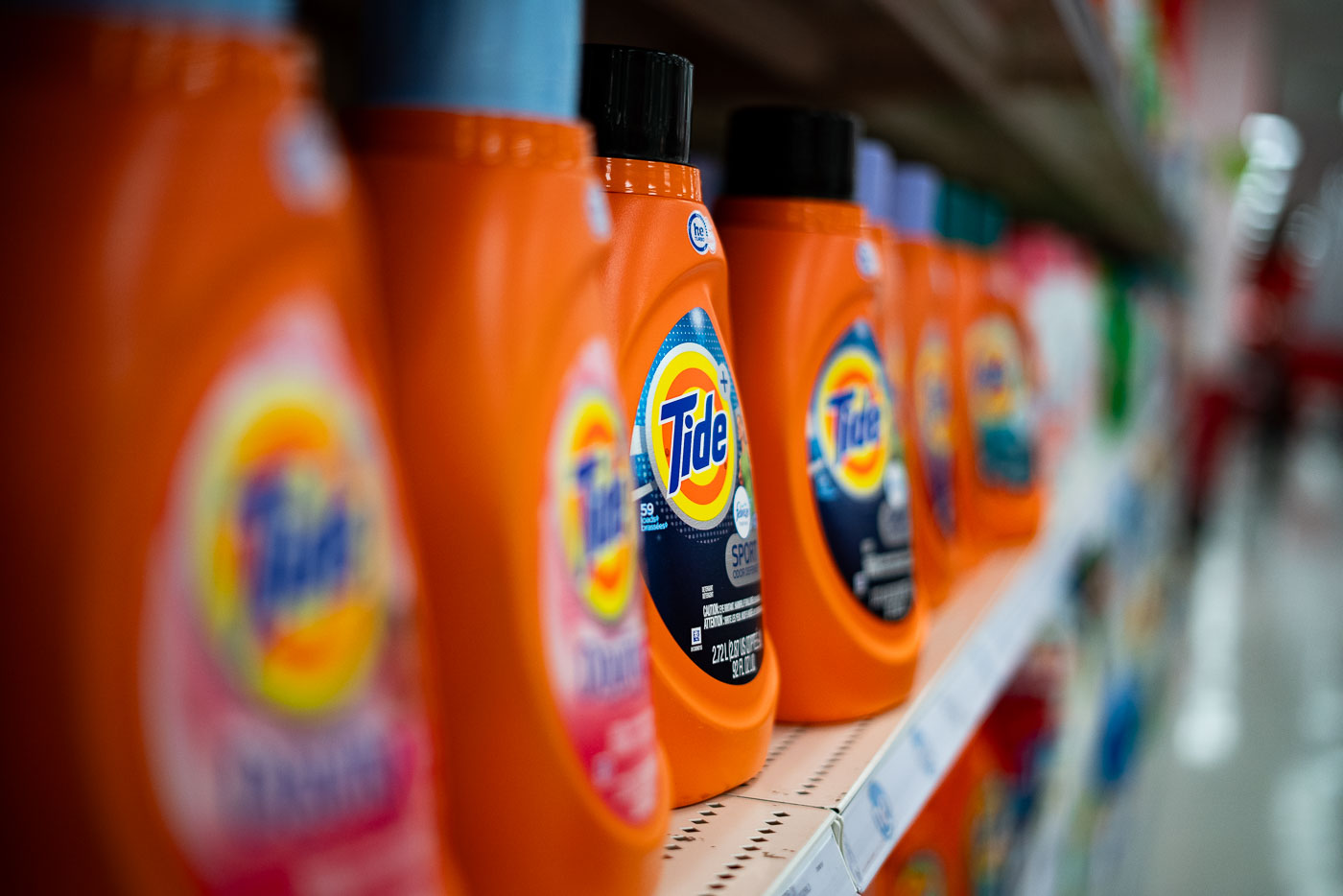 Tide laundry detergent on a shelf