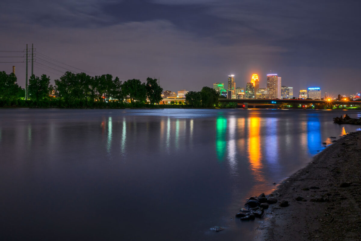 Colorful Minneapolis Skyline and the Mississippi River