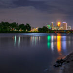 Downtown Minneapolis skyline as seen from the North on the Mississippi River.