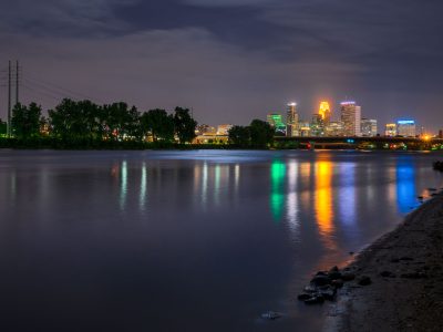Minneapolis Skyline and Mississippi River at Night