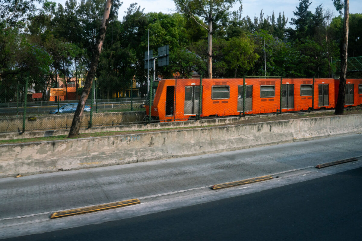 Mexico City Metro Line 1 Orange Train on Viaducto