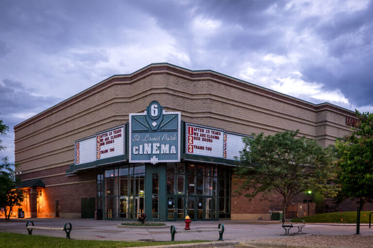 Mann's St. Louis Park Cinema Exterior, Closed 2018 3 The Mann St. Louis Park Cinema, a former movie theater, stands closed with a marquee reading "After 25 Years We Are Closing Our Doors" and "Thank You."