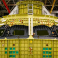 The crew module being built for Artemis II at NASA Michoud Assembly Facility.

As of March 2024 the launch date is planned for September 2024. It’ll be the first crewed mission of the Orion Spacecraft and will do a moon flyby. It’ll be the first crew to travel beyond low orbit earth since 1972.