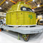 Orion Crew Module at NASA Michoud Assembly Facility 1 The Orion spacecraft’s crew module sits on a transport platform at NASA’s Michoud Assembly Facility in New Orleans, Louisiana. Built by Lockheed Martin, this pressure vessel is the primary structure that will house astronauts during Artemis missions to the Moon. The aluminum-lithium frame, painted in primer yellow, is designed to withstand both launch forces and the harsh conditions of deep space. Each module undergoes precision assembly and testing at Michoud before being shipped to Kennedy Space Center for outfitting and integration with the Space Launch System rocket.