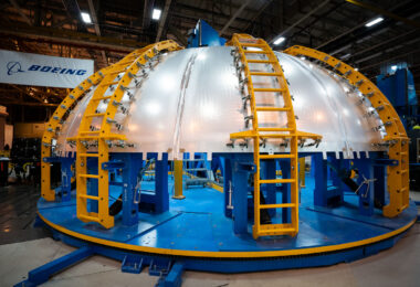 Inside NASA’s Michoud Assembly Facility in New Orleans, a massive aluminum dome section undergoes welding using a PAR Systems I-Stir Friction Welder — a precision tool developed for joining thick aerospace materials without melting them. This technique, essential for spacecraft and fuel tank construction, uses frictional heat and mechanical pressure to create exceptionally strong, defect-free joints. Boeing engineers employ the system for the assembly of rocket and space vehicle components, part of a long legacy of large-scale fabrication at Michoud dating back to the Saturn V and Space Shuttle programs.