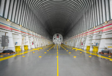 The interior of NASA’s Pegasus barge shows its cavernous cargo bay, designed to carry the massive Space Launch System (SLS) rocket stages from New Orleans to Florida. The reinforced hull and climate-controlled enclosure protect rocket components from Gulf Coast humidity and salt exposure during transit. Originally built in 1999 to move Space Shuttle external tanks, Pegasus was lengthened and upgraded in 2014 to accommodate the larger Artemis-era core stages. The vessel remains a vital part of NASA’s logistics network, connecting Michoud Assembly Facility with Kennedy Space Center via a 900-mile inland and coastal route.