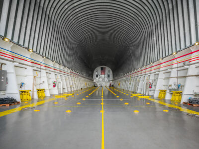 NASA Pegasus Barge Empty Cargo Bay for SLS