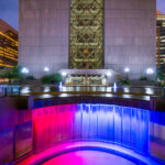 Hennepin County Government Center, Minneapolis MN 2 Hennepin County Government Center, construction was completed in 1977.
While often looked at as a single building, it’s actually 2 different towers with glass in between them. When viewed from the northeast or southeast(such as this photo), the building gives the appearance of the letter H for Hennepin. The towers are accessible from each other via catwalks on each floor. Glass walls were added after multiple suicides.