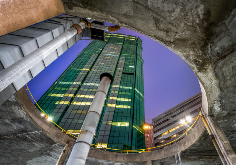 AT&T Tower in downtown Minneapolis 4 AT&T Tower in downtown Minneapolis from a parking garage.